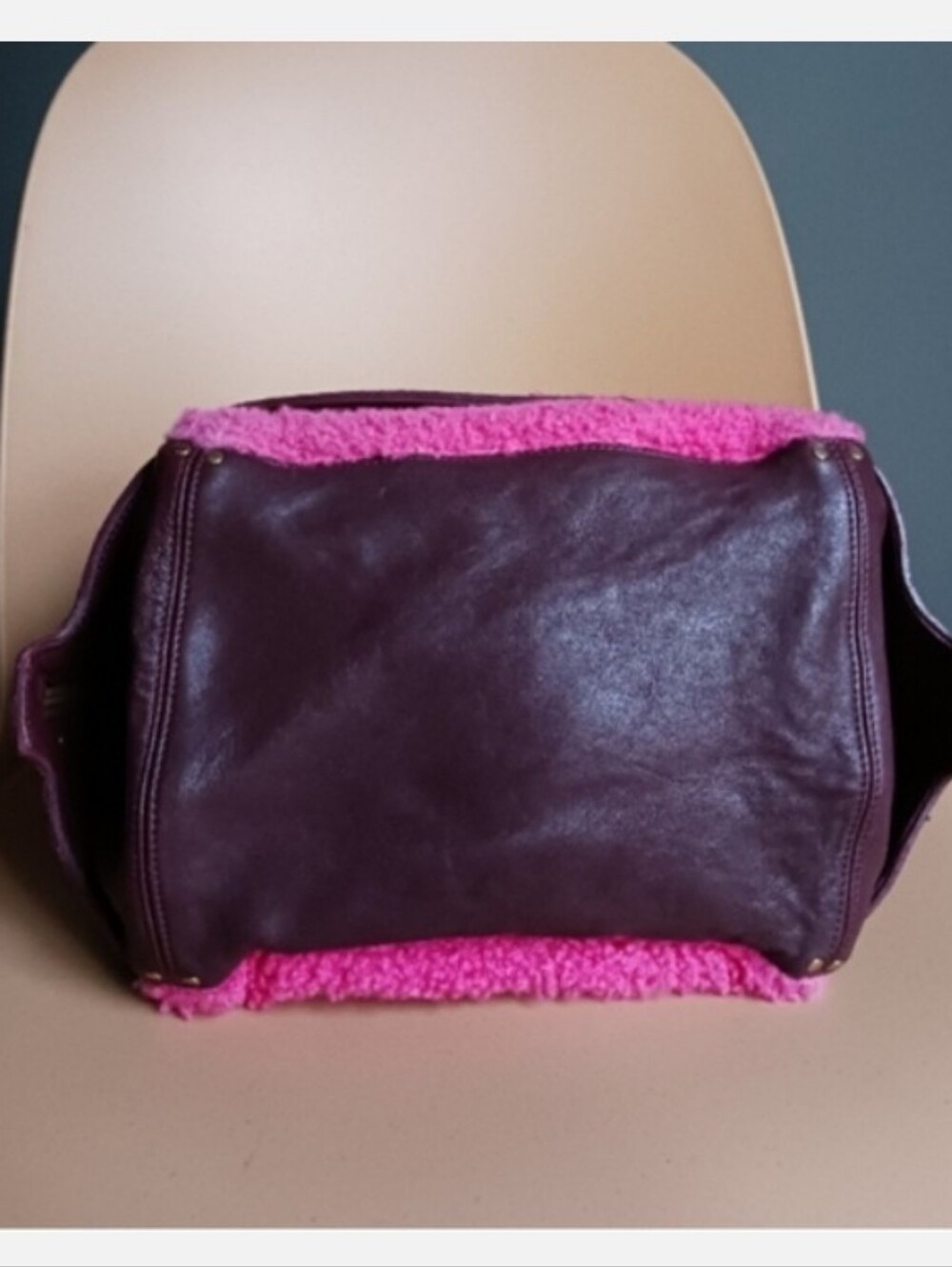Jerome Dreyfuss Johan Pink Sherpa/ Burgundy Leather Crossbody Bag. - Picture 11 of 16
